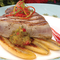 Grilled Yellowfin Tuna with Mango-Banana Chutney